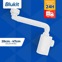 Sifão Branco de Parede c/Copo p/Lavatório 7/8 x DN38 Blukit