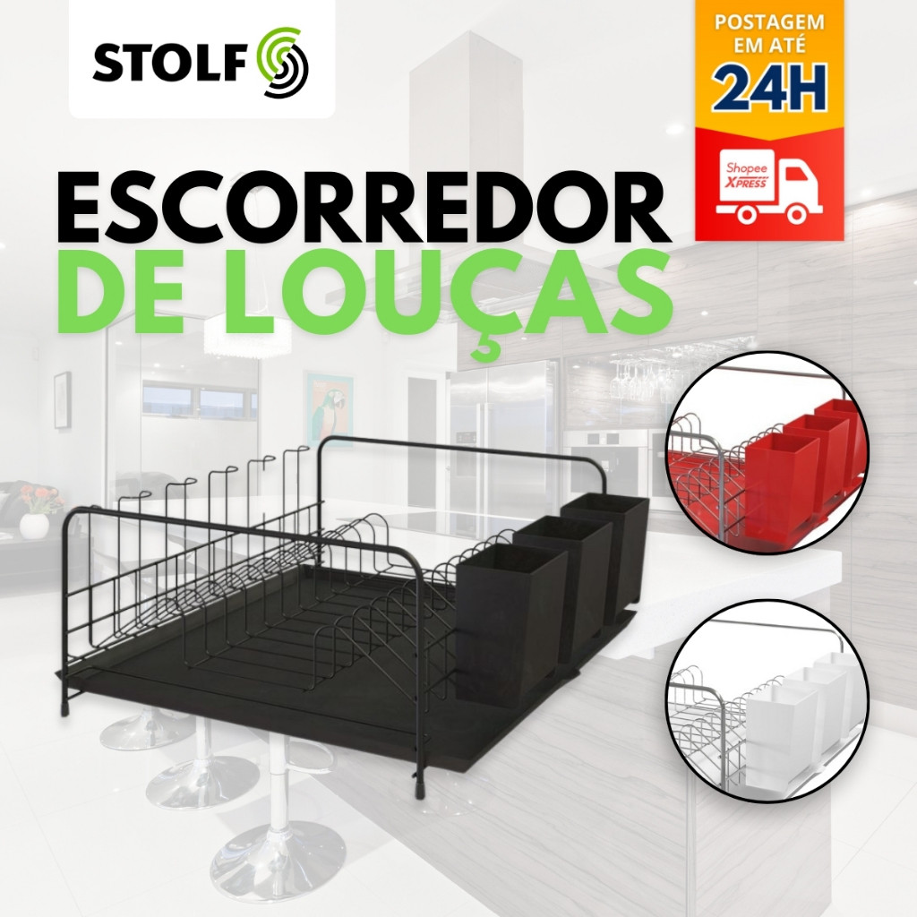 Escorredor de Louças Bali Tubular com Bandeja e Porta Talheres Plástico - Stolf REF:1424