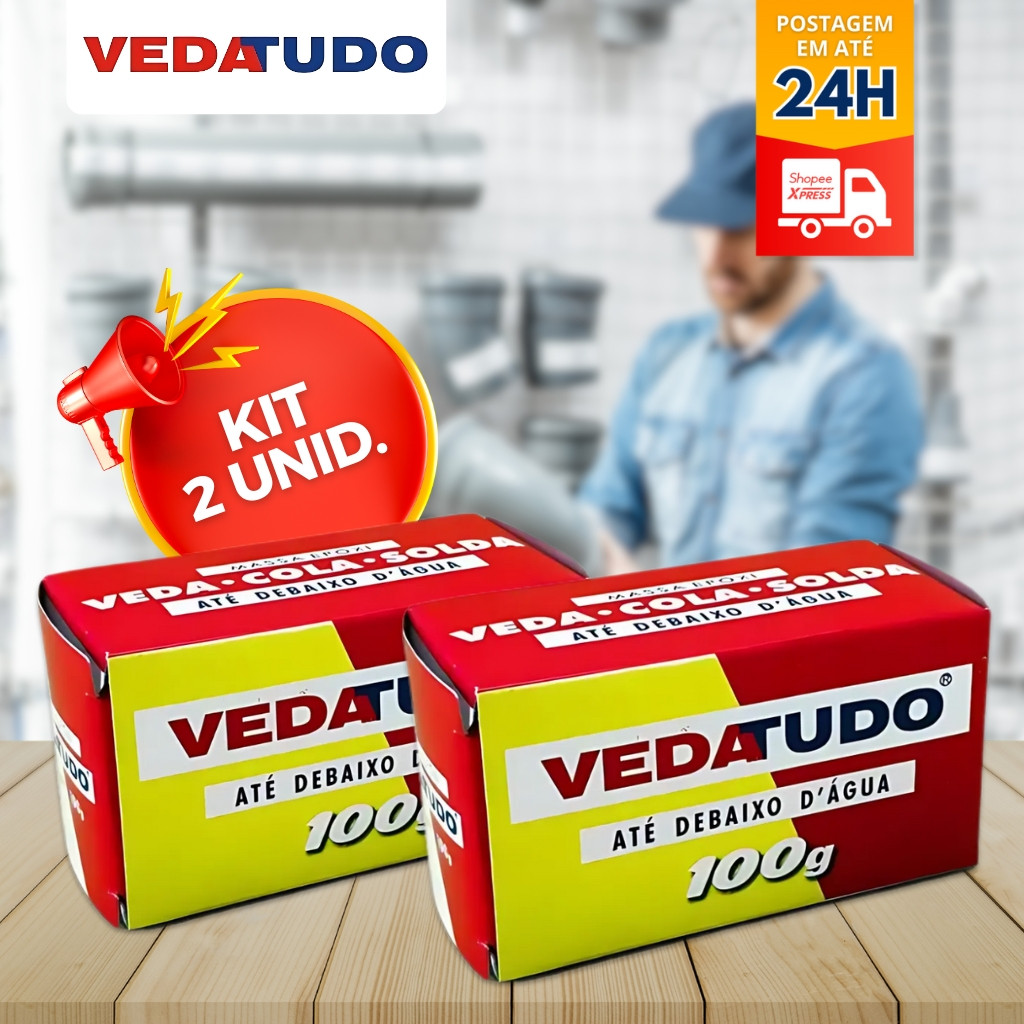 Veda tudo massa epoxi 100g - cola Até De Baixo Dágua C/ 2 Unidades