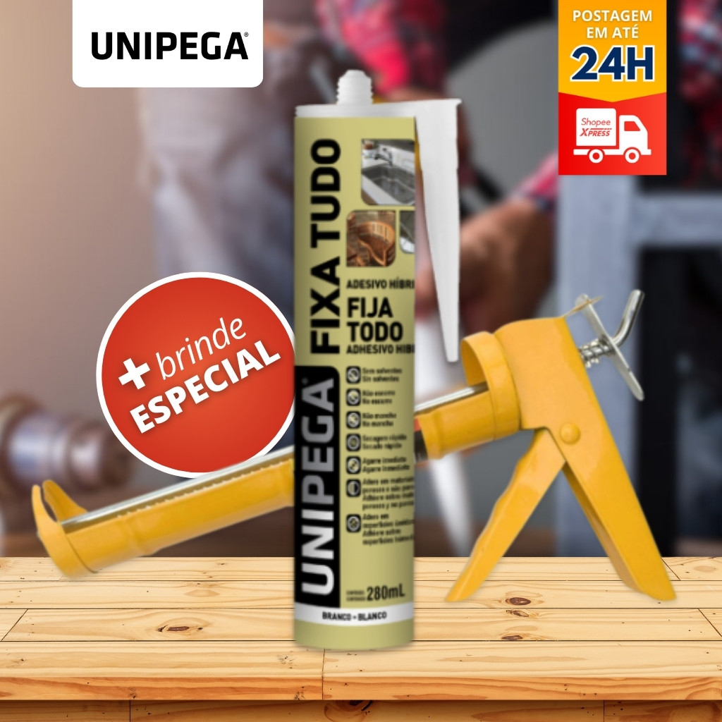 Cola Fixa Tudo Alta Adesão Até Debaixo D'água Branca 400g UNIPEGA + Aplicador Pi