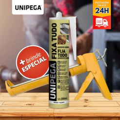 Cola Fixa Tudo Alta Adesão Até Debaixo D'água Branca 400g UNIPEGA + Aplicador Pistola p/ Silicone