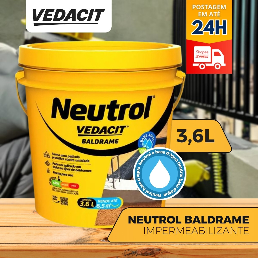 Vedacit Neutrol Base Água Baldrame Emulsão Asfaltica 3,6l Proteção Maxima Para Baldrames