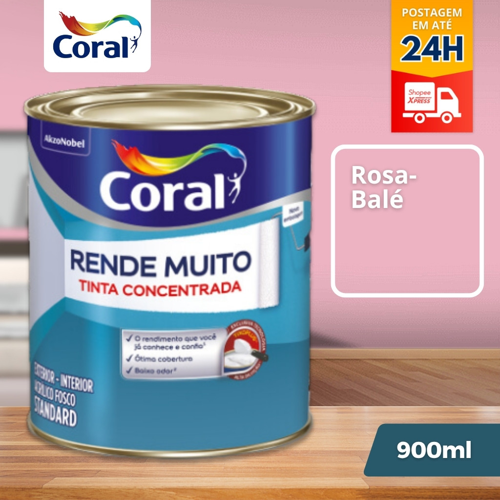 Tinta Coral Rende Muito Paredes e Tetos Rosa Balé 800ml
