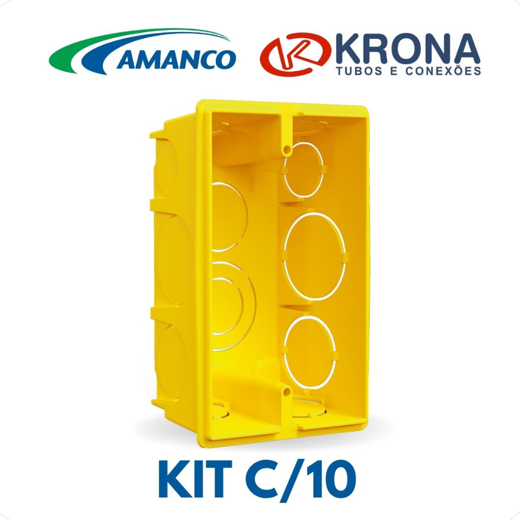 Caixa Luz 4x2 10 Un. Embutir Plástica PVC Caixinha Amarela Reforçada p/ Tomada e Interruptor
