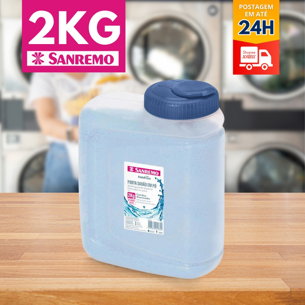 Pote Porta Sabão Em Pó Com Bico Direcionador 2kg Sabão Sanremo