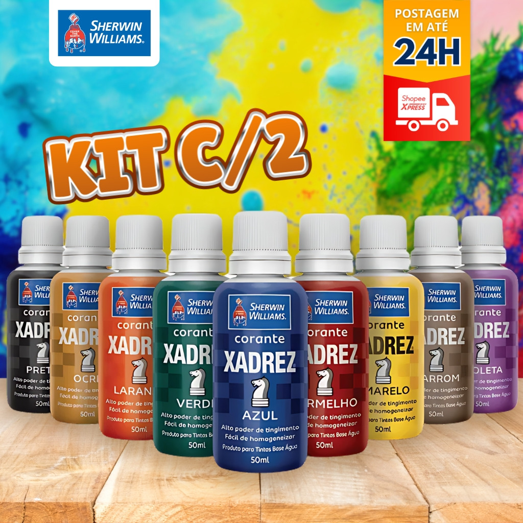 Kit C/2 Corante Líquido  Bisnaga Xadrez Para Tintas Varias Cores Parede