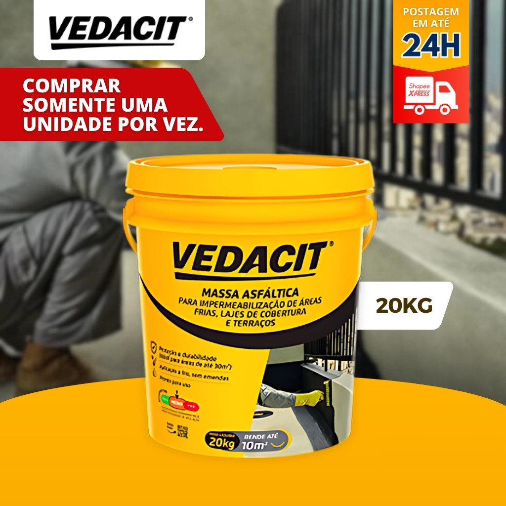 Massa Asfáltica p/ Impermeabilização 20Kg Vedacit | cimento, laje, banheiros, calhas