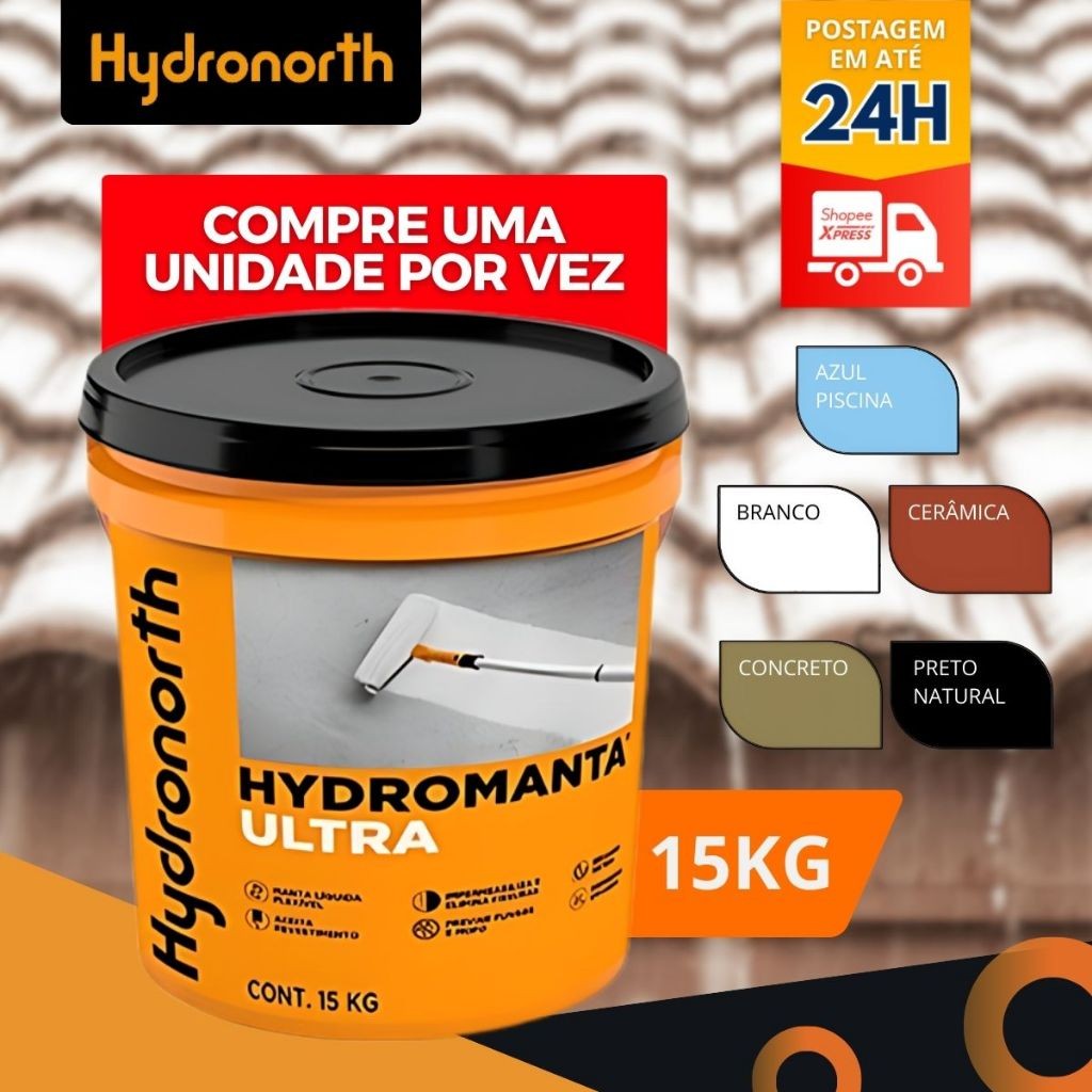 Manta Liquida Ultra Hydromanta Emborrachada  Lajes telhados Parede Piscina Balde 15kg - Hydronorth