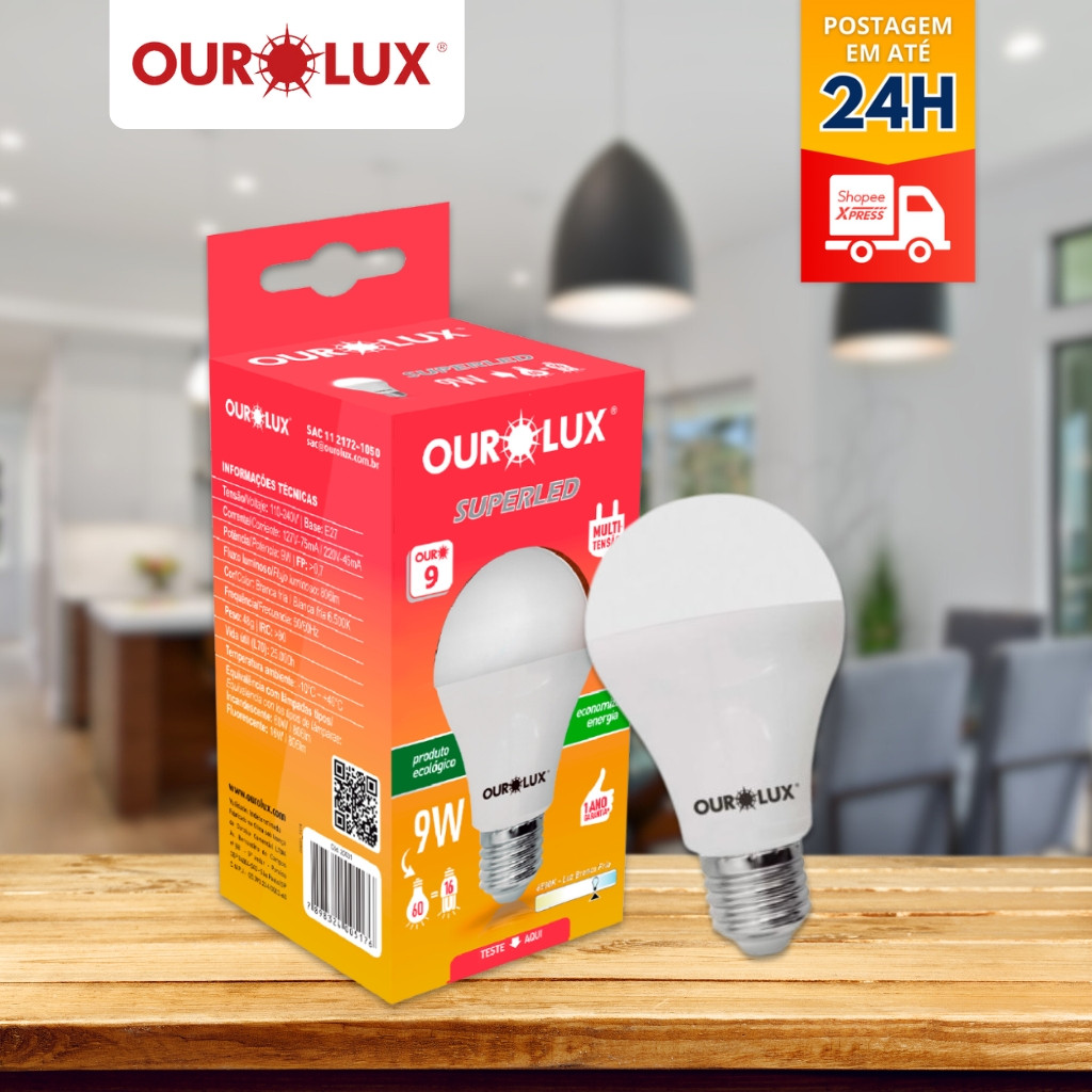 Lâmpada LED Bulbo 9w A60 6500K BRANCA - OUROLUX
