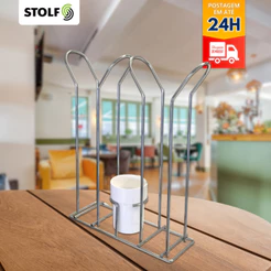 Suporte Para Copos Descartáveis 80/200ml com Porta Colherzinha Aço Cromado