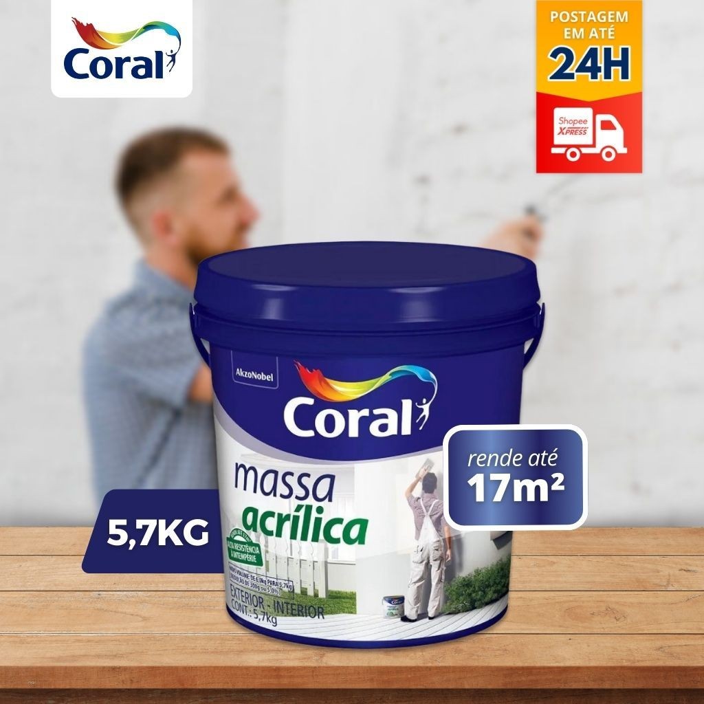 Massa Acrílica Coral Lata de 6kg Para Paredes Externas e Internas Resistente a Umidade