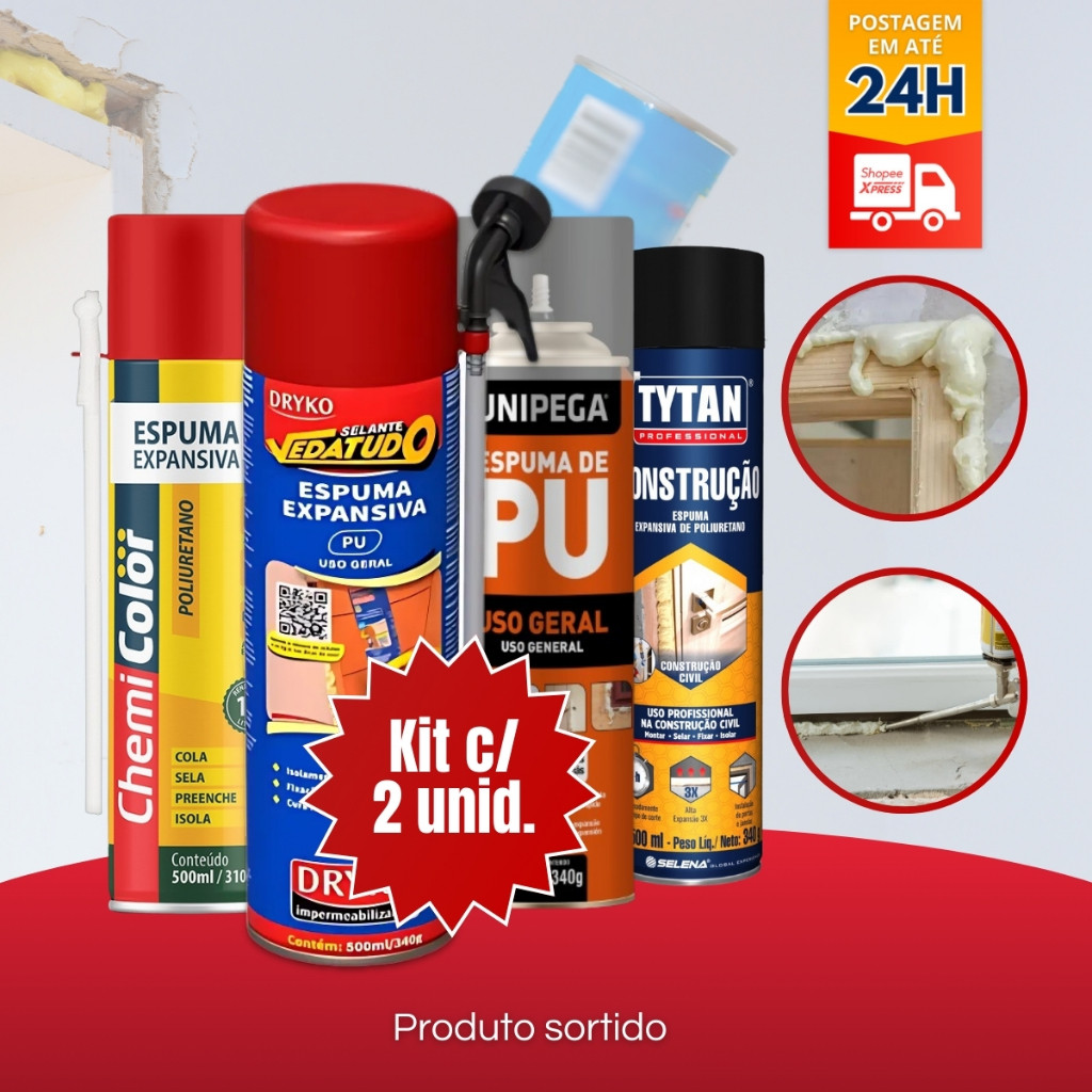 kit 2 Espuma Expansiva 500ml Embalagem Grande Dryko PU Uso Geral