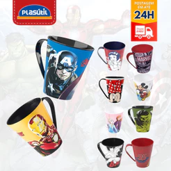 Caneca com Alça Disney Mickey Minnie Infantil 360 ml Personagens Plasútil