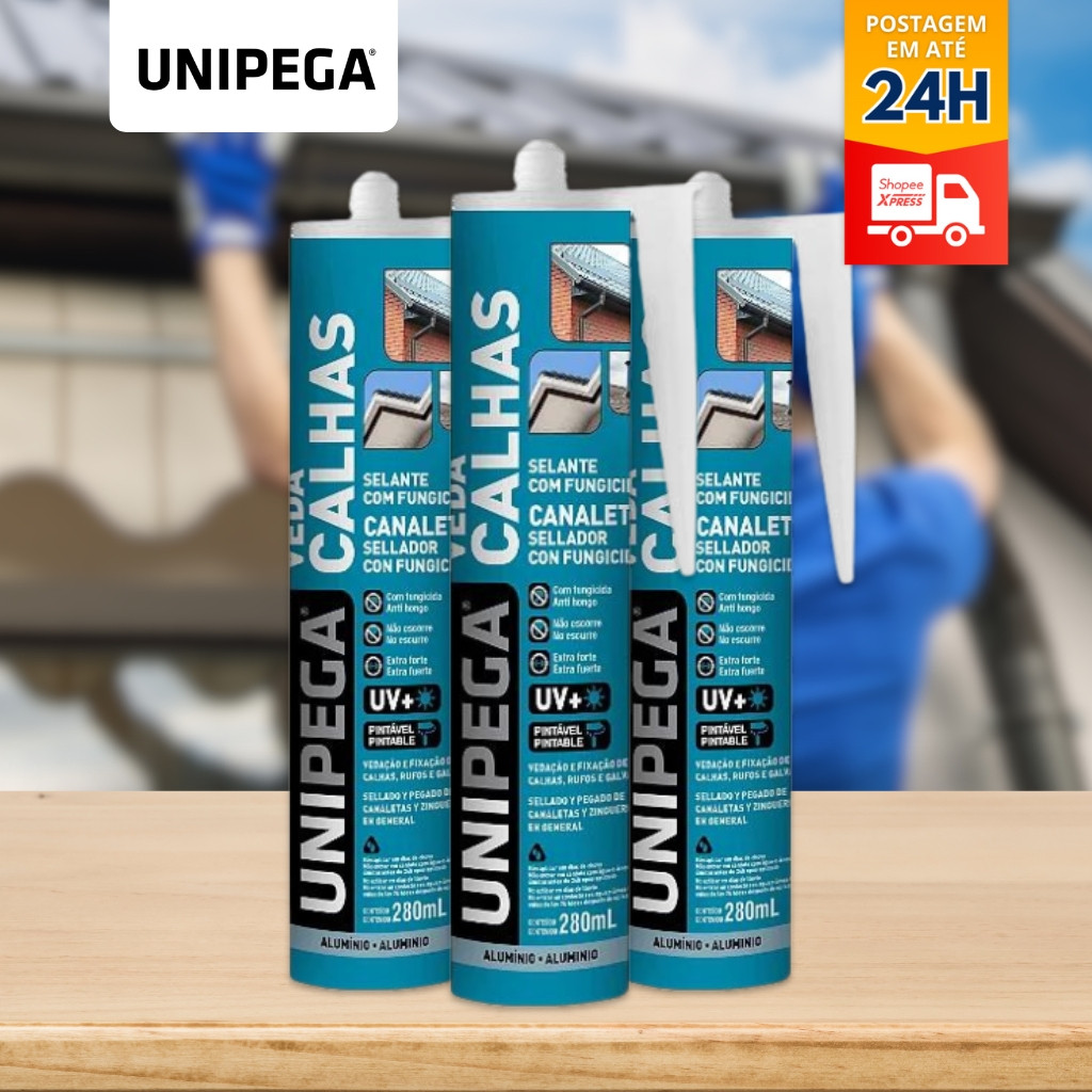 Silicone Adesivo Veda Calha Rufos Telhas Selante Unipega 280ml
