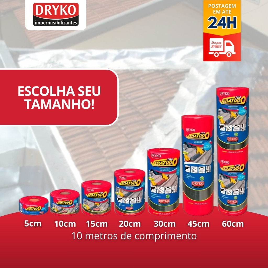 Fita Manta Asfáltica Adesiva Telhados Escolha o Tamanho DRYKO Reparo Em Telhados AntiGoteira e Furos em Oferta na Shopee
