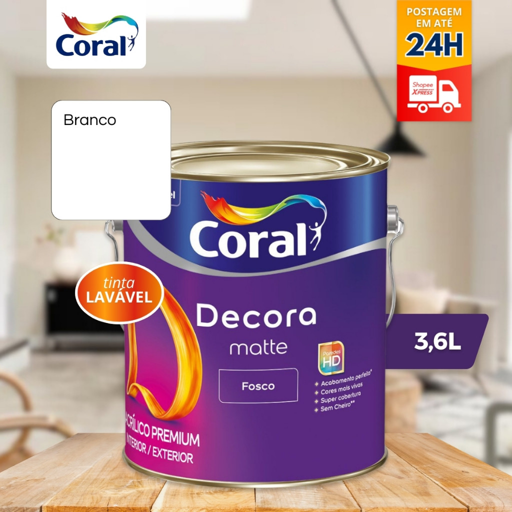 Tinta Lavável Acrílica Branca Fosca Decora Matte Coral 3,6l