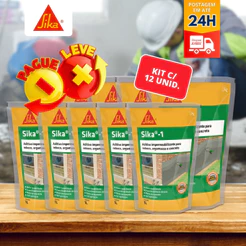 Kit c/12 UNID Aditivo Sika 1 1litro Impermeabilizante para cimento argamassa concreto