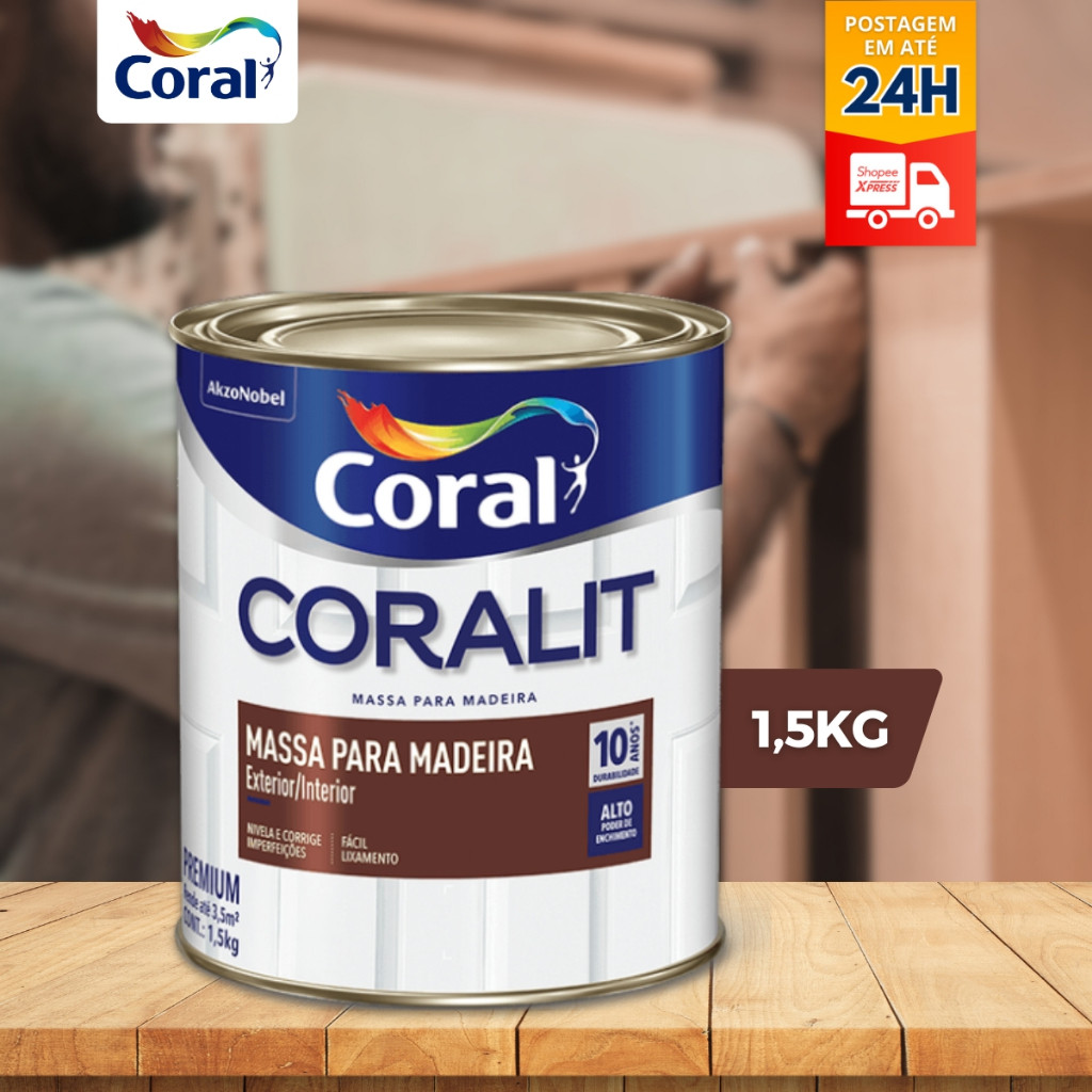 Massa Para Madeira Coralit Branco 1,5kg