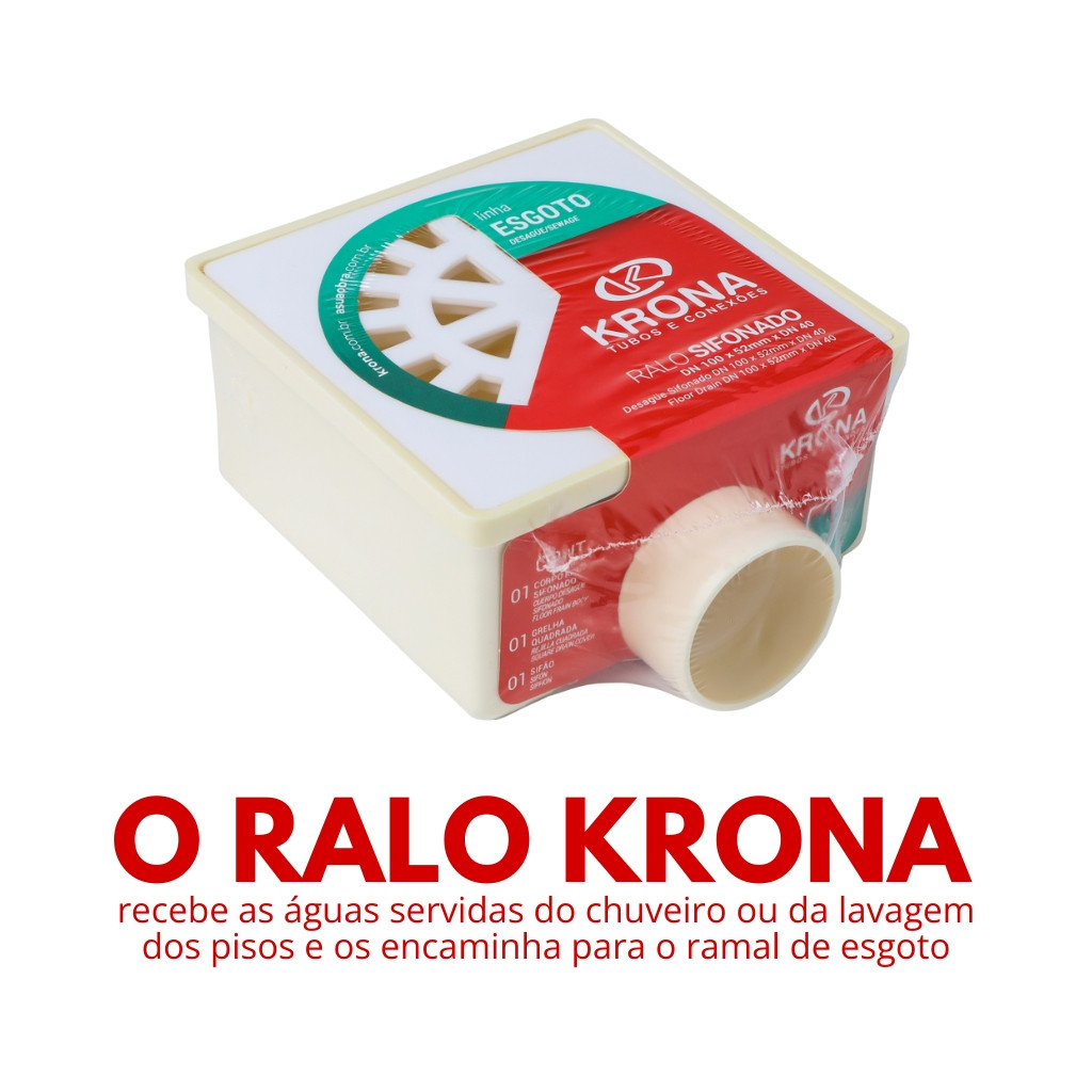 Ralo Quadrado Sifonado 100x52x40 Branco Para Banheiro Lavanderia KRONA