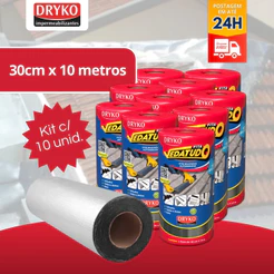 Manta Asfaltica Fita Vedatudo Autoadesiva Impermeabilizadora Aluminizada 30cm x 10m Kit 10
