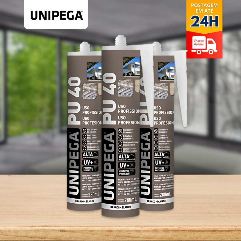 Adesivo PU40 Selante Cola Parabrisa Juntas Metal Vidro Reparos Silicone Vedação PU 40 400g Unipega em Oferta na Shopee
