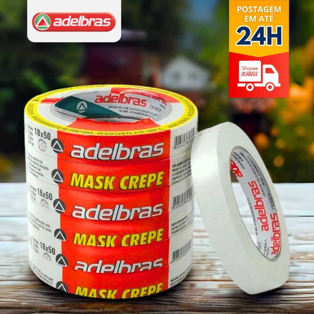 Fita Crepe Larga Uso geral 18mm x 50m - 24mm x 50m - 48mm x 50m Mask 710 Adelbras em Oferta na Shopee