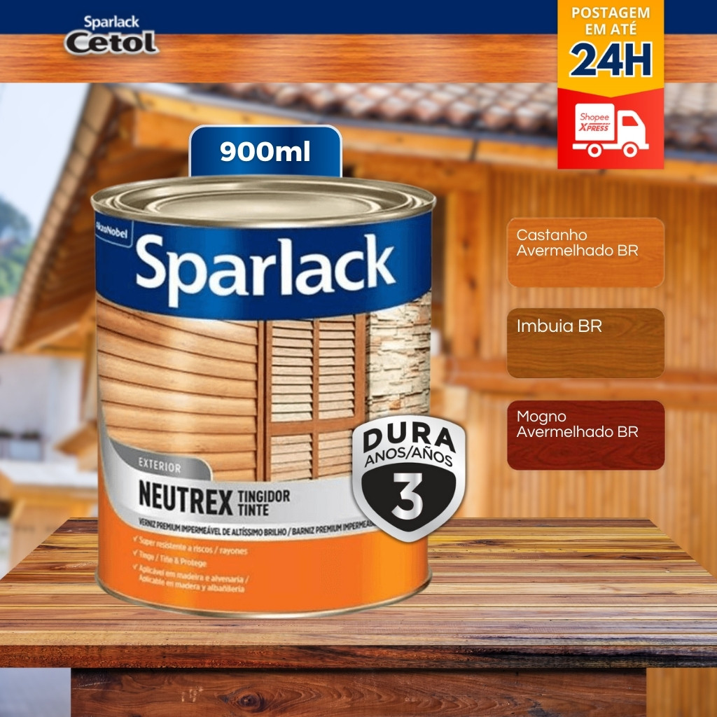 Verniz Sparlack Para Madeiras 900ml- Sparlack 1/4 Castanho Avermelhado - Mogno - Imbuia em Oferta na Shopee