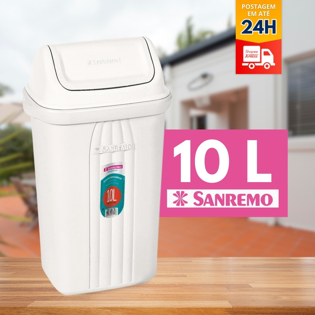 Lixeira Plástico com tampa Basculante para Banheiro 10 litros Sanremo