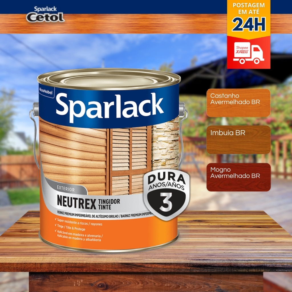 Verniz Para Madeira Neutrex 3.6 litros Cores Brilhantes Sparlack Coral