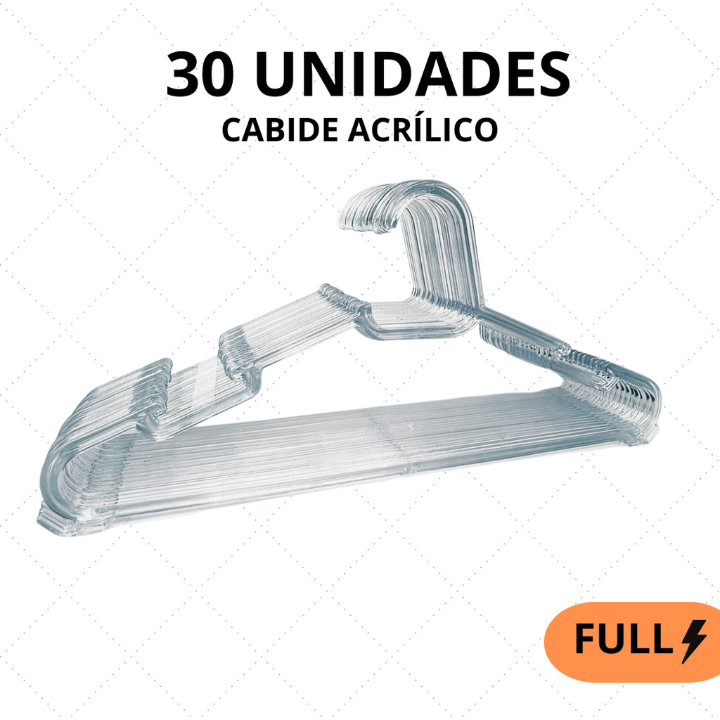 Kit 30 Cabide Adulto Acrílico Transparente Cabides Reforçado Organizar Roupas