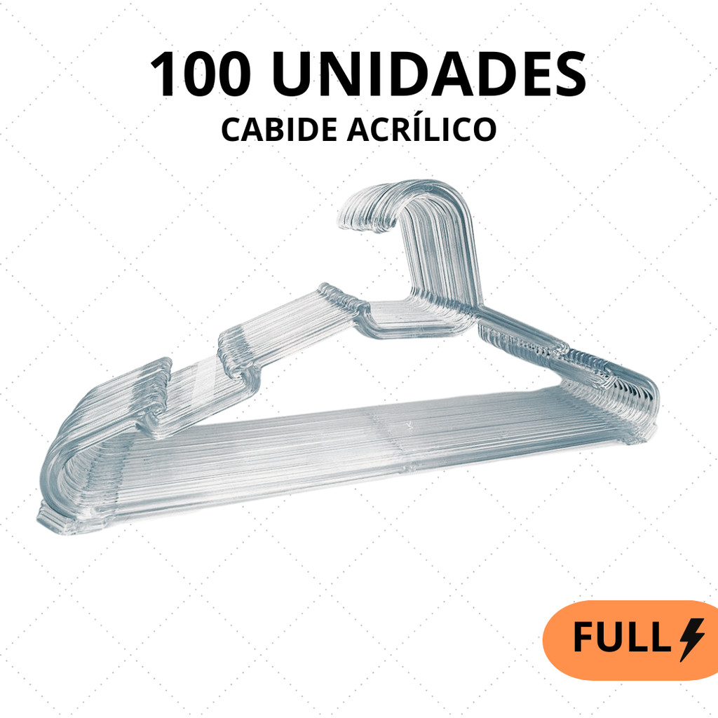 Kit 100 Cabide Adulto Acrílico Transparente Cabides Organizar Roupas Reforçado