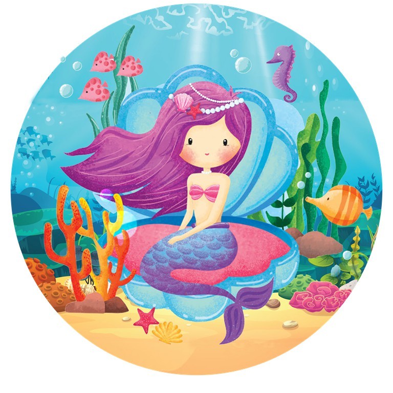 Painel Redondo Festa Decoração Infantil Sublimado Sereia 1,50x1,50