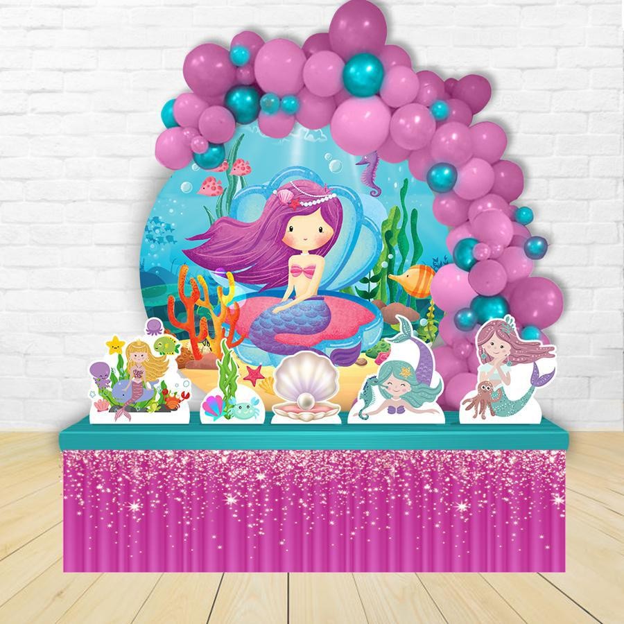 Kit Festa Painel Redondo Decoração Sereia