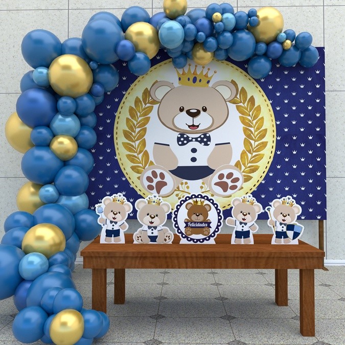 Kit Ouro Festa Aniversário Urso Príncipe  Desenho Decoração Cenários em Oferta na Shopee
