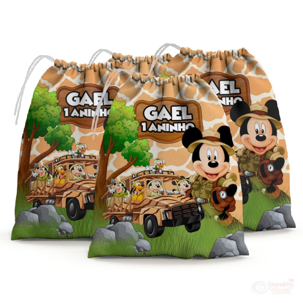30 Sacolinhas Surpresa Personalizada Tecido Mickey Safari ônibus 1 (15x20) em Oferta na Shopee