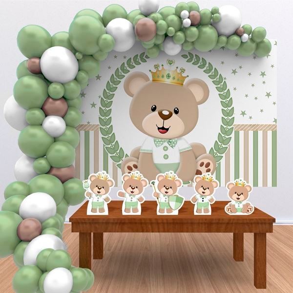Kit Ouro Festa Aniversário Urso principe Verde Claro Desenho Decoração Cenários em Oferta na Shopee