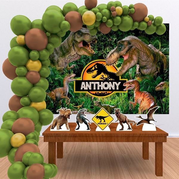 Kit Ouro Personalizado Festa Aniversário Dinossauro Dinossauros Decoração Cenários
