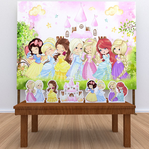 Festa Aniversário Princesas Aquarela Modelo 2 Decoração Cenários Kit Prata em Oferta na Shopee