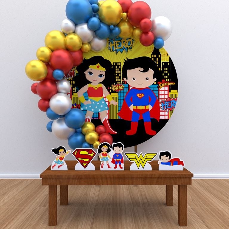 Kit Festa Painel Redondo Decoração Superman e Mulher Maravilha Cute 1,50 Diâmetro em Oferta na Shopee