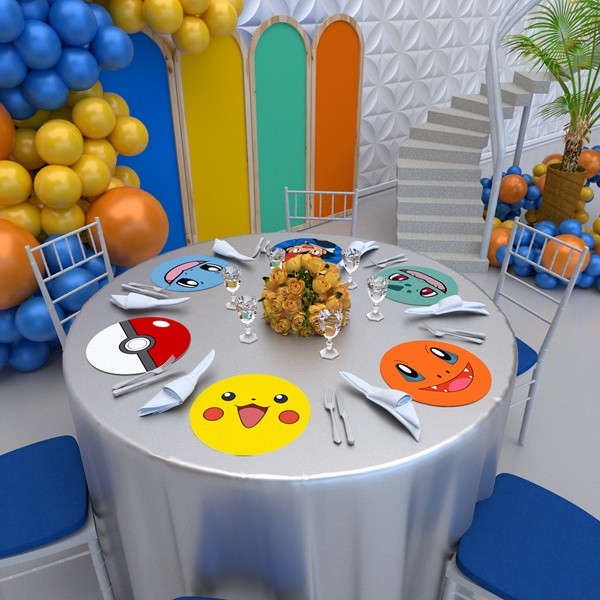 Kit 8 capas redondo Sousplat Supla Apoio de mesa infantil Pokémon Pokemon S-PKMON001 30X30