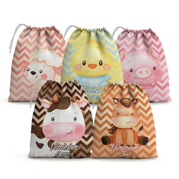 Sacolinhas Surpresa Personalizada Tecido Fazendinha Bichos (15x20) em Oferta na Shopee