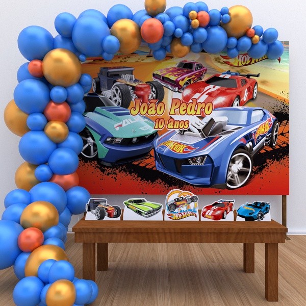 Kit Ouro Personalizado Festa Aniversário Hot Wheels Decoração Cenários em Oferta na Shopee