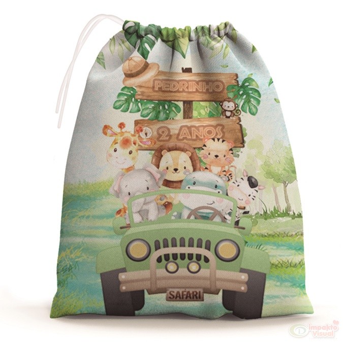 30 Sacolinhas Surpresa Personalizada Tecido Safari Aquarela 2 (15x20)