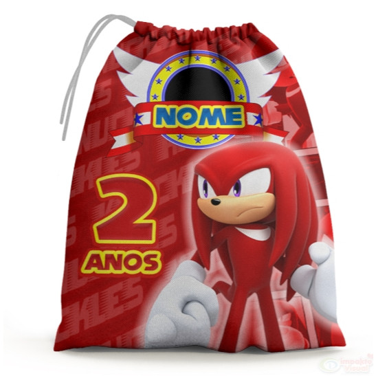 30 Sacolinhas Surpresa Personalizada Tecido knuckles Sonic (15x20)