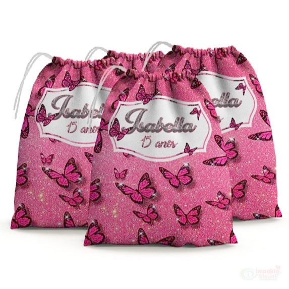 30 Sacolinhas Surpresa Personalizada Tecido Borboleta Rosa Jardim encantado (15x20)