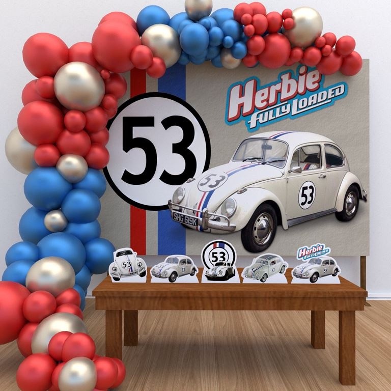 Kit Pegue e Monte Só um Bolinho Festa Aniversário Herbie  Meu Fusca Turbinado Desenho Decoração Cenários Prático
