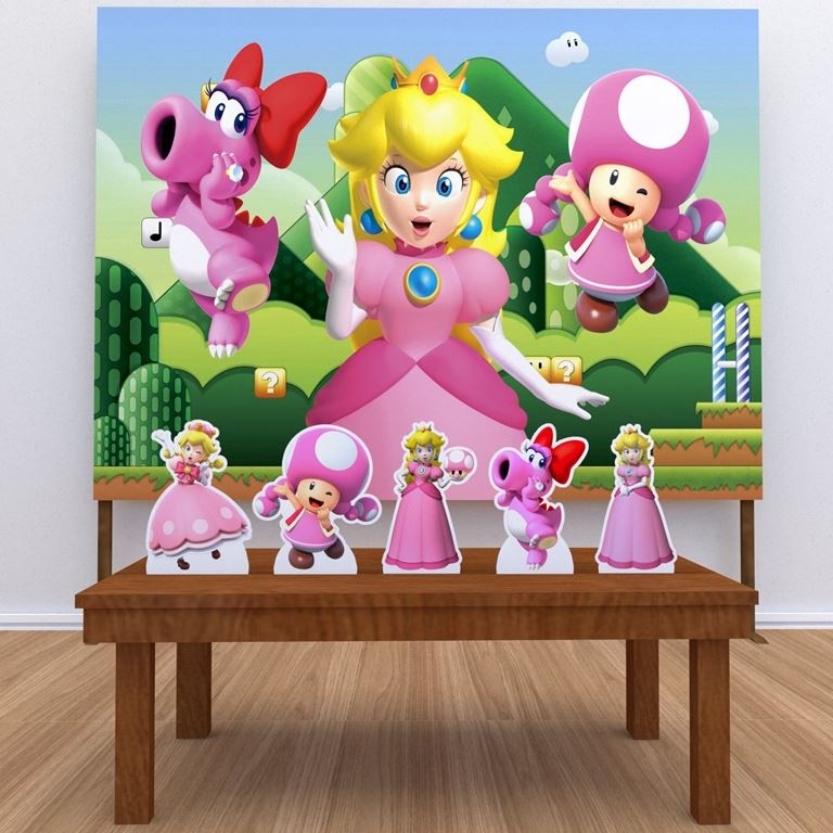 Festa Aniversário Princesa Peach Super Mario Decoração Cenários Kit Prata em Oferta na Shopee