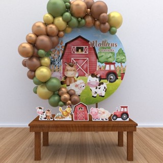 Kit Redondo Personalizado Painel display Festa Decoração Fazendinha Aquarela 1,50 Diâmetro em Oferta na Shopee