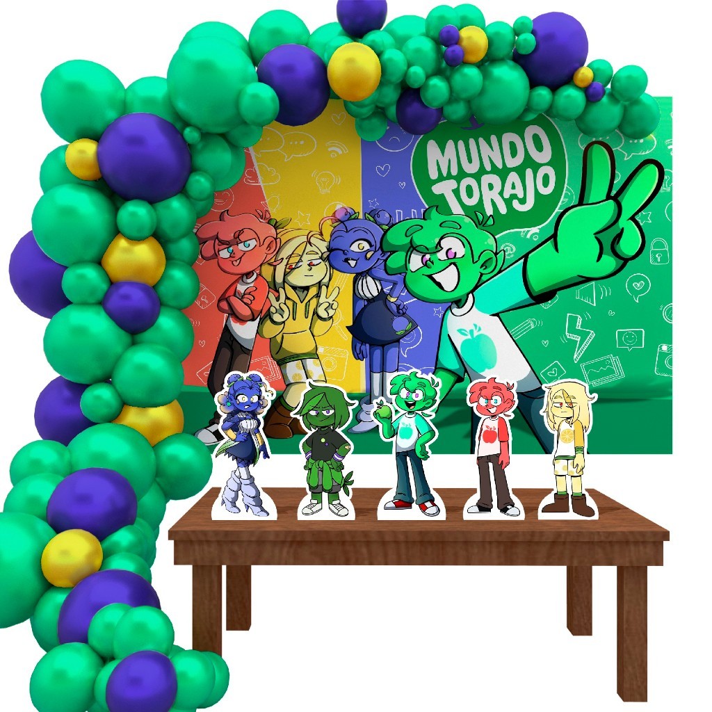 Kit Ouro Festa Aniversário Mundo Torajo  Desenho Decoração Cenários em Oferta na Shopee