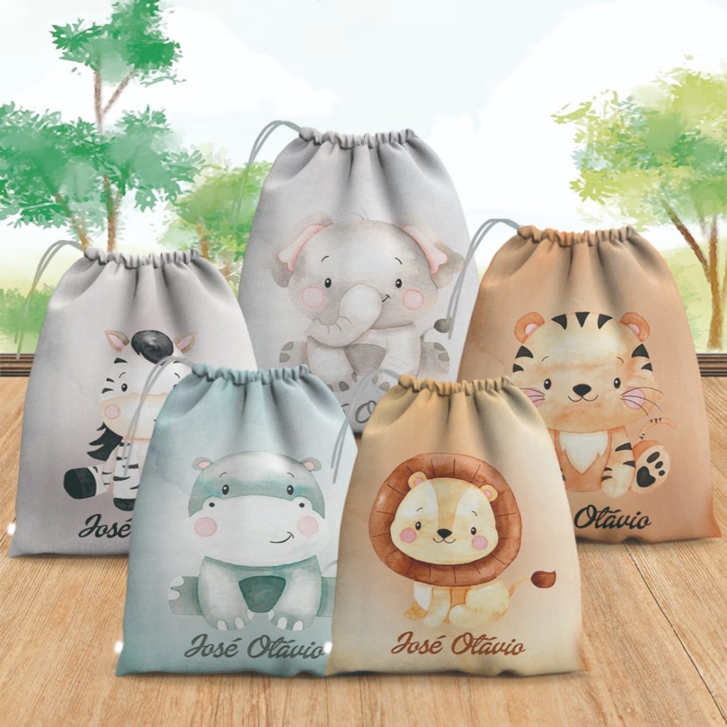Sacolinhas Surpresa Personalizada Tecido Animais Safari Aquarela Sortidos (15x20) em Oferta na Shopee